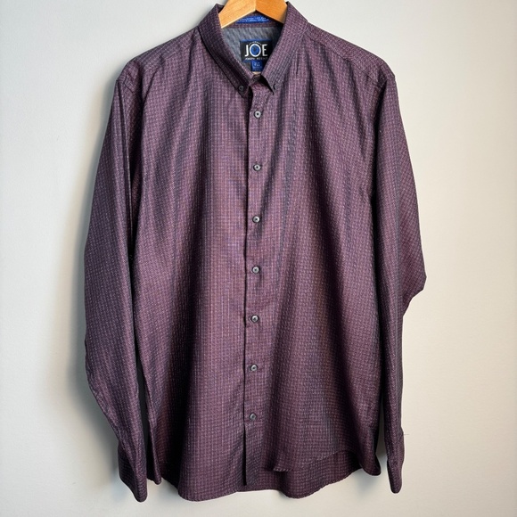 JOE Joseph Abboud Men's XLT Button Shirt Herringbone Check Burgundy-Plum Soft - Picture 1 of 13